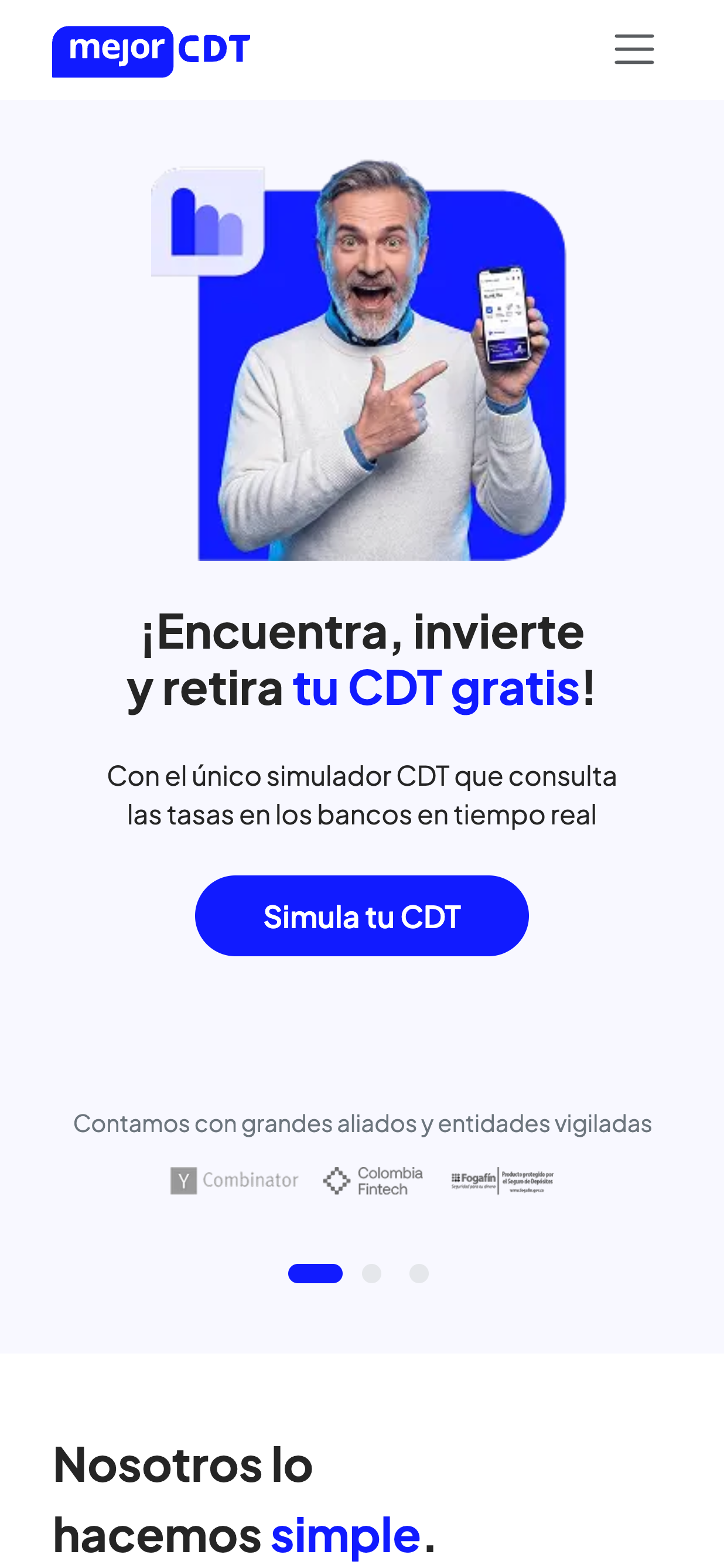 MejorCDT app home screen