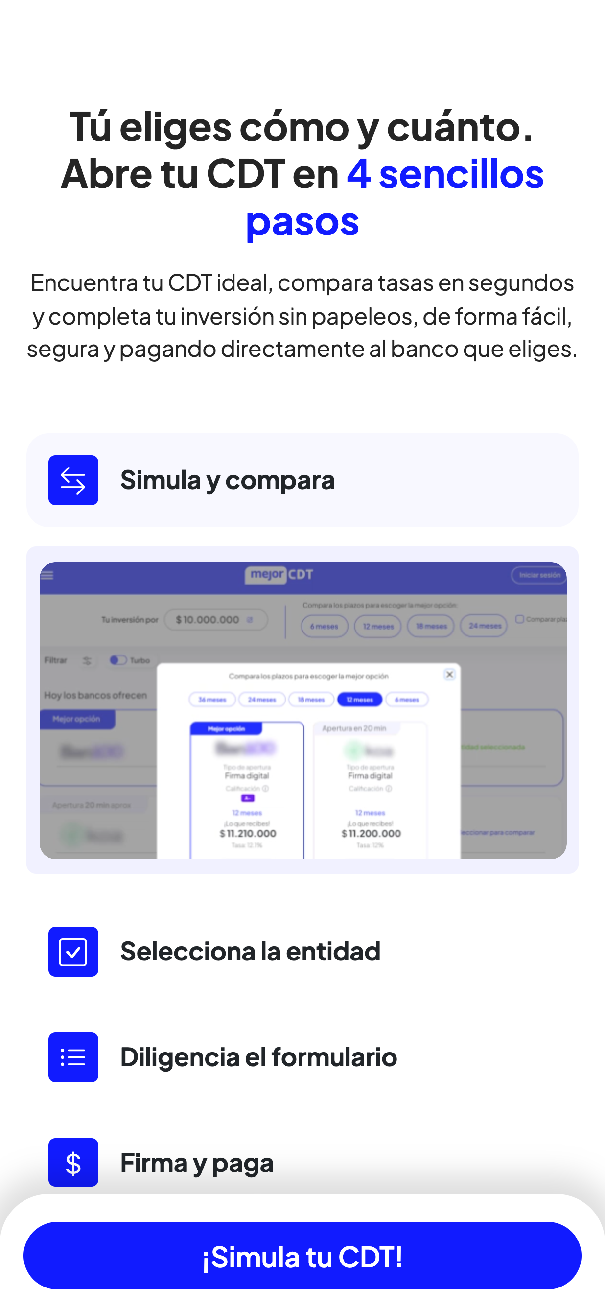 MejorCDT app: open your CDT in 4 simple steps